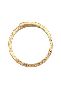 Gold-colored metal ring with a textured surface, featuring a slightly irregular shape and a small gap for design detail.