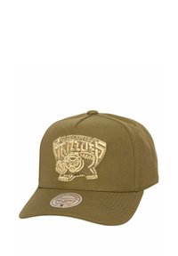 Olivgrüner Baseballcap mit strukturierter Form, versehen mit einem aufgestickten Vancouver Grizzlies-Logo in Gold auf der Vorderseite.