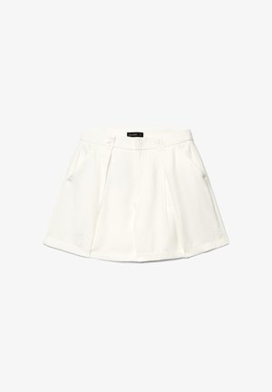 Weißer, plissierter A-Linien-Rock mit Gürtelschlaufen und seitlichen Taschen, Größe klein.