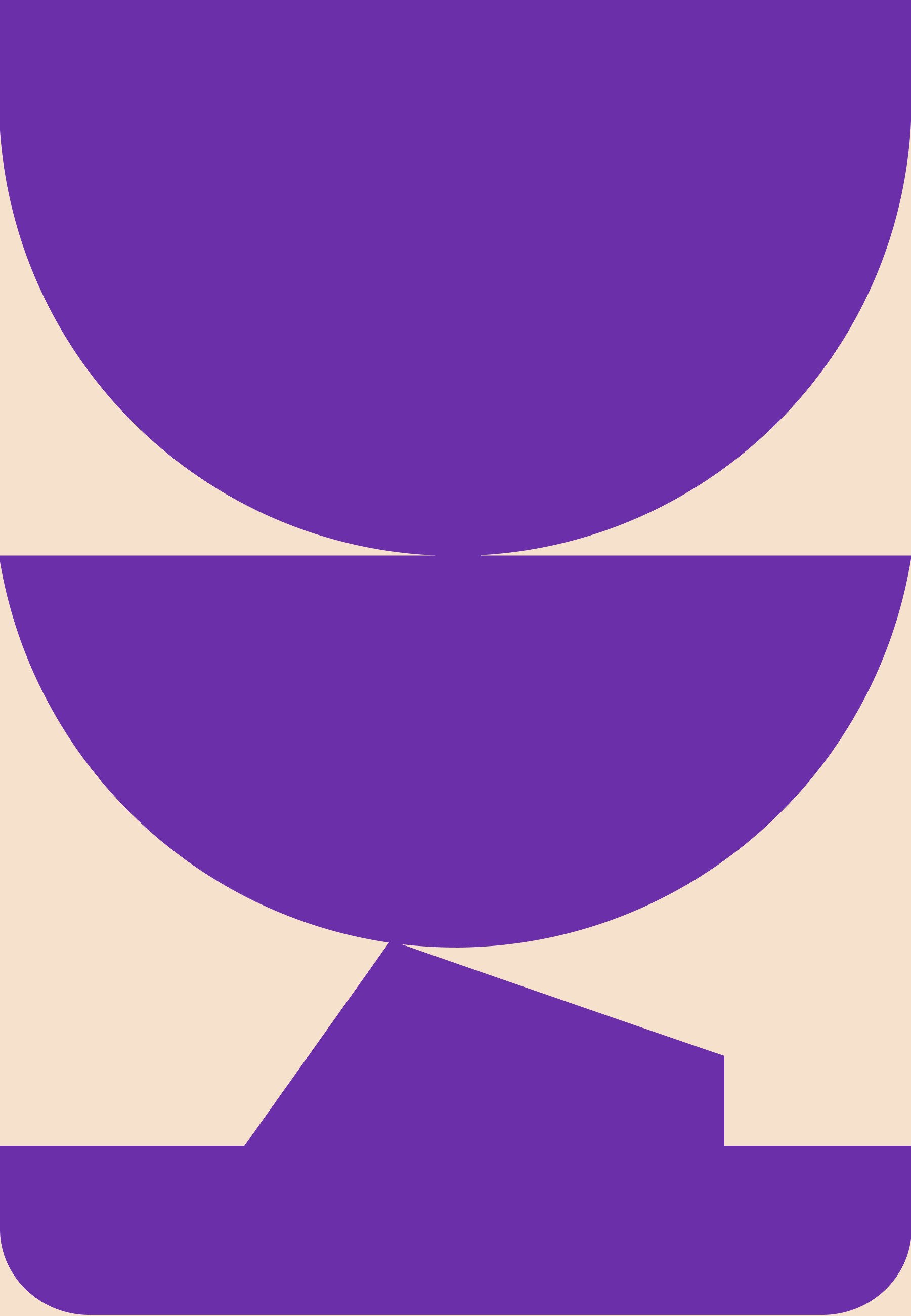 Lila abstraktes Design mit sich überlappenden Kreisen und einer dreieckigen Form auf einem hellbeigen Hintergrund, das ausgeprägte geometrische Muster erzeugt.