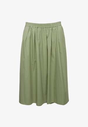 Lichtgroene, middellange rok van zachte katoen met een elastische tailleband en subtiele plooien voor extra volume en flow. Soepele textuur.