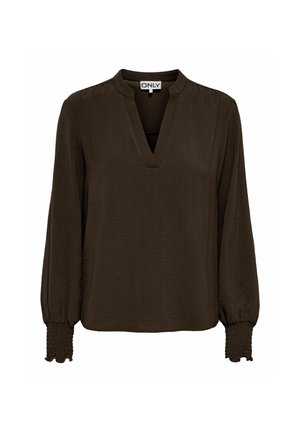 ONLY, ONLMETTE V-NECK LS SMOCK TOP NOOS WVN - Camiseta de manga larga - coffee bean