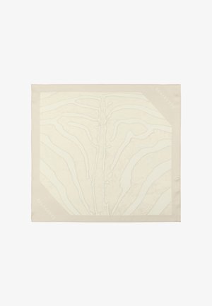Foulard carré couleur crème avec un motif subtil à rayures zébrées et le texte "ALLSAINTS" sur deux coins.