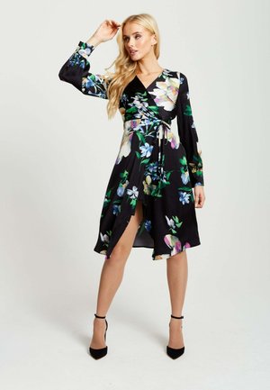 ELEGANT FLORAL WRAP - Day dress - black
