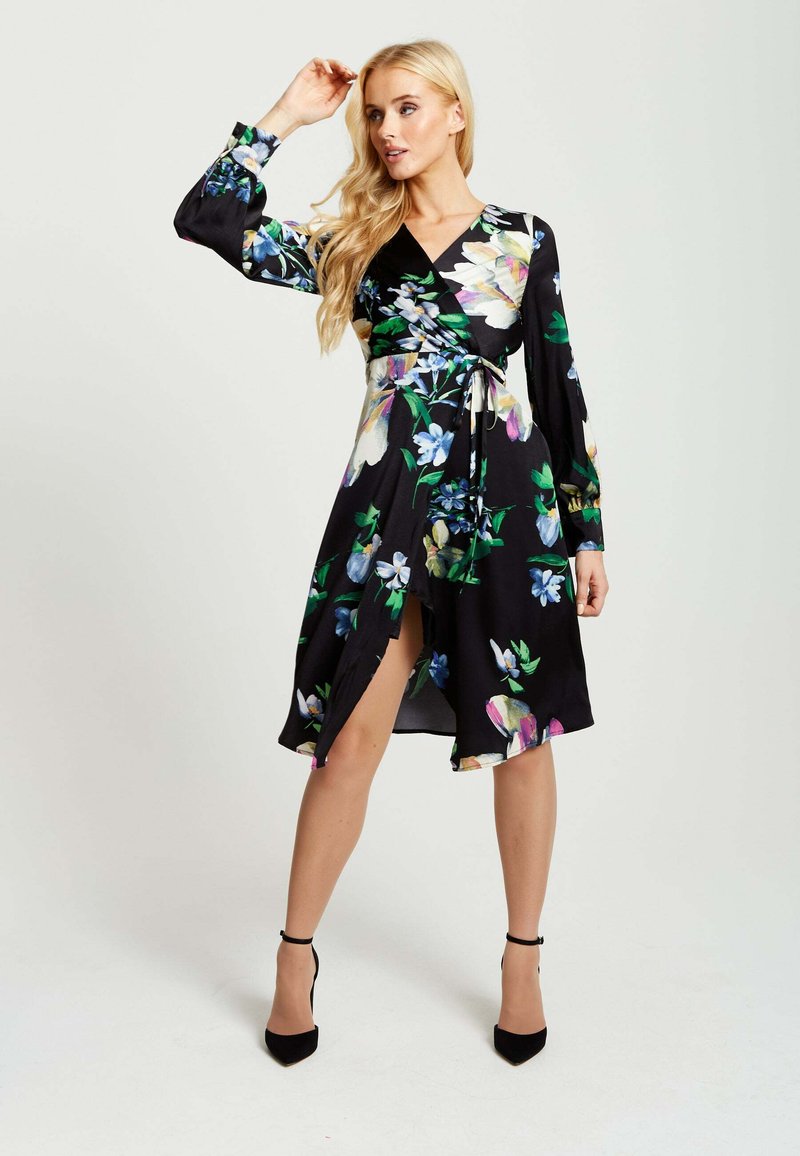 Liquorish ELEGANT FLORAL WRAP - Day dress - black