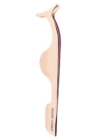 Roségouden metalen wimperapplicatortool met een gebogen vorm, ergonomische grip en het ingedrukte merk "MELODY LASHES" aan de zijkant.