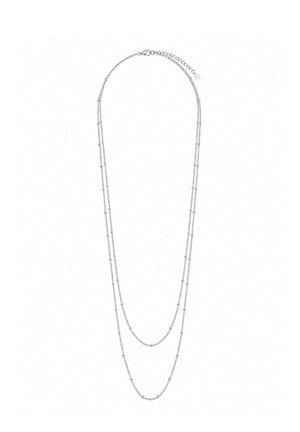 Delicate double-layer silver chain necklace with small evenly spaced beads and an adjustable lobster clasp.