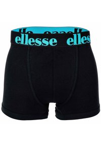 Schwarze Boxerbriefs für Herren mit einem breiten schwarzen Bund, der auffällige türkisfarbene "ellesse"-Markierung trägt.