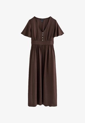 New Look, FRILL SLEEVE V NECK MIDI DRESS - Day dress - dark brown