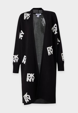DKNY, ALL OVER STACK LOGO LONG CARDIGAN - Жилетка - black/ivory