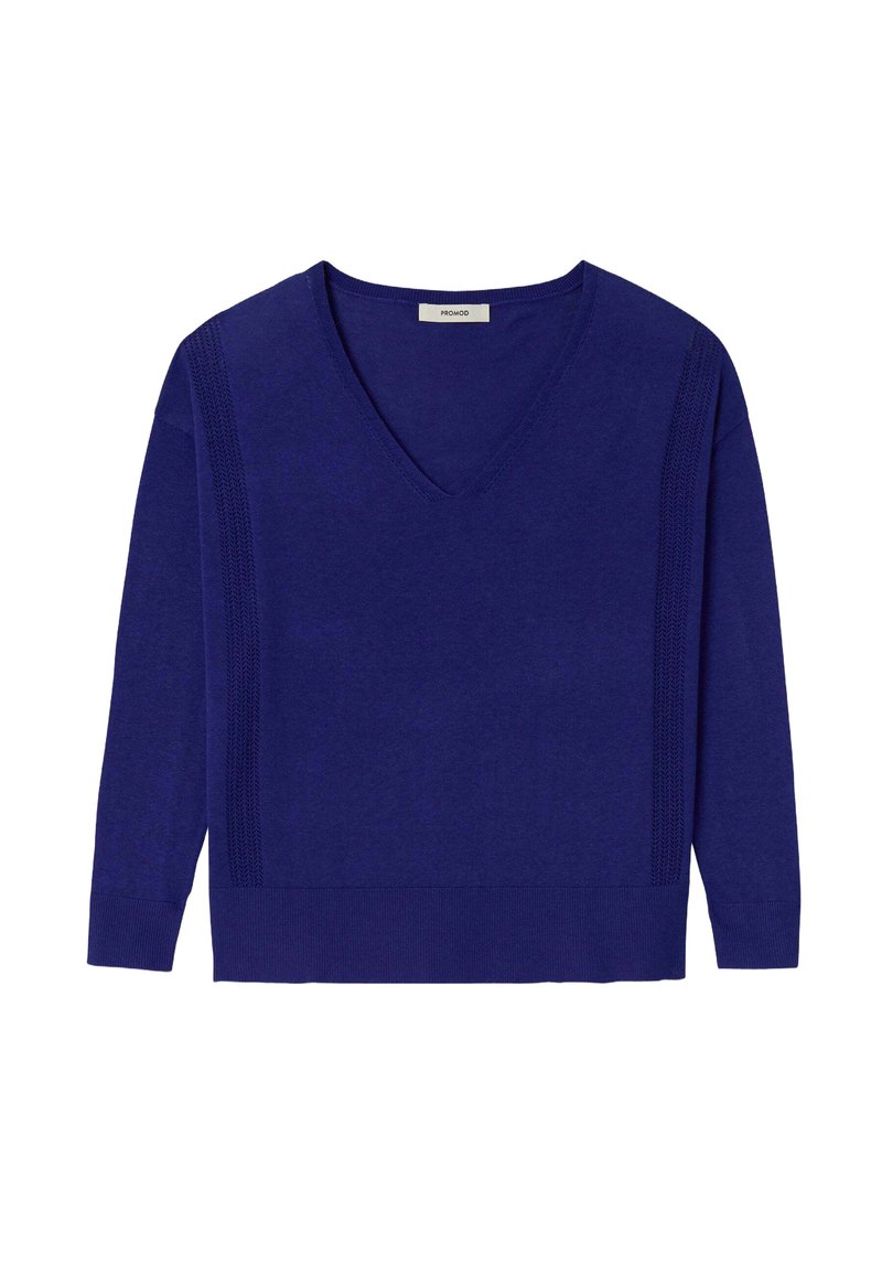 V Neck Pull Col V Promod Promod FIN AJOURÉ COL V Pullover Bleu