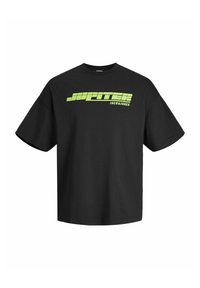 Melnā īsā piedurkņu kreklā ir liela zaļa "JUPITER" grafika priekšpusē un mazāks teksts "JACK&JONES" zem tās. Krekls izgatavots no kokvilnas materiāla, ar brīvu piegriezumu.