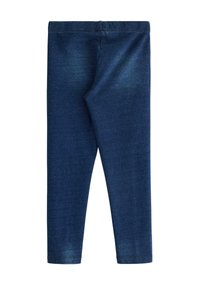Jeansleggings i mörkblått, med en slät yta, elastiskt midjeband och en figurnära design utan extra fickor eller dekorationer.