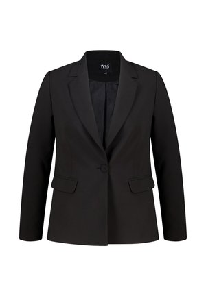 Veste noire pour femme à un bouton, avec revers crantés, poches à rabat et doublure lisse, taille 40.