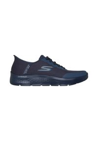 Sneaker Skechers GOwalk blu navy con tomaia in mesh, design slip-in, chiusura con lacci e suola ammortizzata per il comfort durante la camminata.