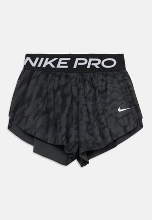 Short de sport Nike Pro noir à motif, avec une large ceinture élastique et le logo Nike swoosh blanc sur l'avant.