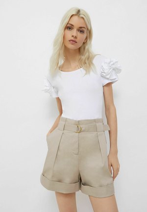 WITH POPLIN DETAILS - Print T-shirt - white