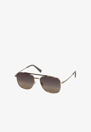 Flieger-Sonnenbrille mit Metallgestell, braunen Verlaufsgläsern und schwarzen Bügelenden, dargestellt vor weißem Hintergrund.