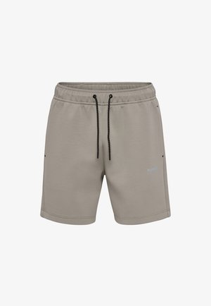 Grijze sweatshorts gemaakt van zachte stof met een elastische tailleband, zwarte trekkoord en subtiele logodetail aan de zijkant.