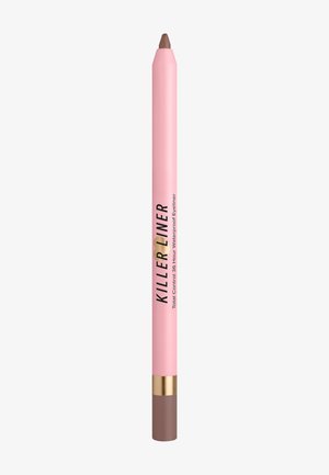 Waterproof eyeliner potlood met een roze behuizing, gouden accent en een bruine punt met het label "Killer Liner Total Control 36 Hour Waterproof Eyeliner."