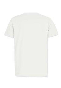 Hvid kortærmet t-shirt lavet af bomuld. Klassisk rund halsudskæring, afslappet pasform, glat tekstur, uden synlige mønstre eller grafik.