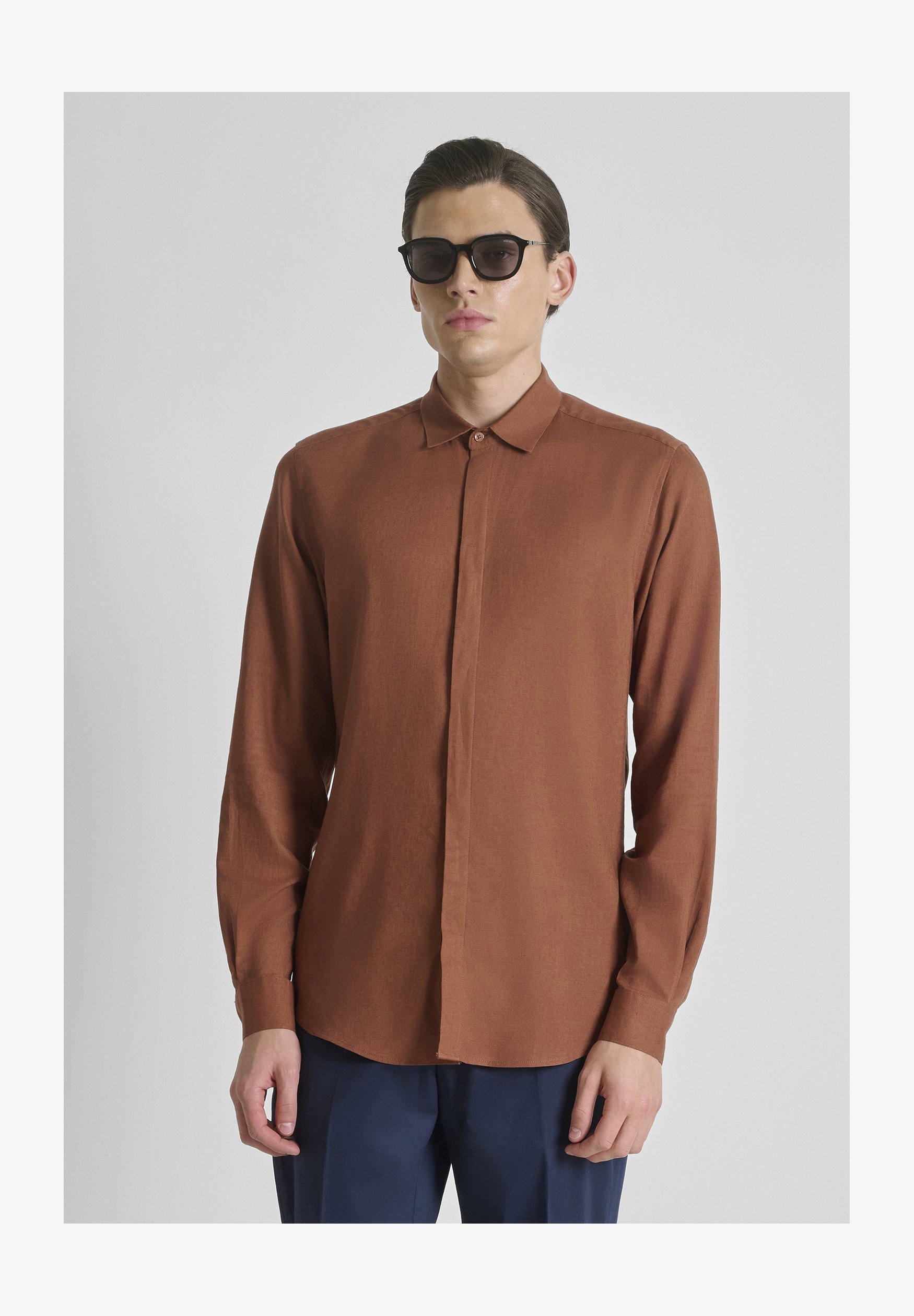Cromoncent Camicia Uomo Maniche Corte – Quadri Bufalo Arancione E Nero – Tessuto Misto Cotone – Tasca Sul Petto – Casual