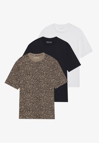 BASIC OVERSIZED T-SHIRT UNISEX 3 PACK - Βασικό μπλουζάκι - bright white/ leopard aop /true black