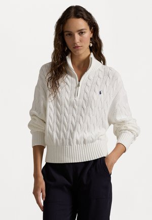CABLE KNIT COTTON QUARTER ZIP JUMPER - Neule - white