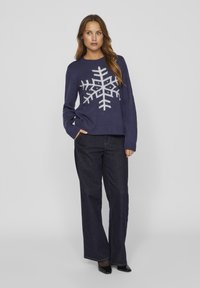 VILA VISNOWFLAKE LS CHRISTMAS - Maglione - navy blazer detail silver lurex