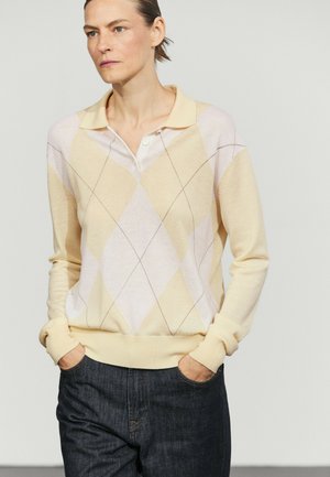 Massimo Dutti, ARGYLE KNIT POLO SWEATER - Pullover - light yellow