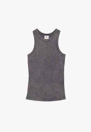 Grijs tanktop van katoen, met een ronde hals, brede armsgaten en een vervaagde textuur met subtiele kleurvariaties.