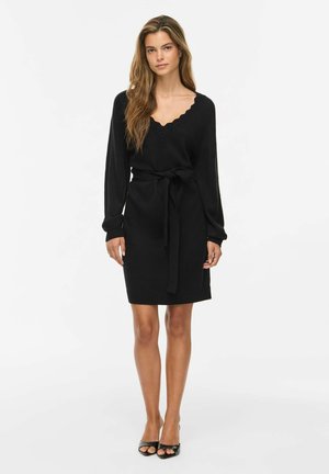 VILA, KNITTED DRESS VINOA LONG SLEEVED - Robe pull - black