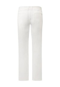 Witte katoenen broeken met een recht model. Voorzien van twee achterzakken en subtiele stiksels. Gladde textuur met een nette afwerking.