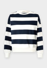 Mörkblå och vitrandig sweatshirt med rund hals, långa ärmar och ribbade mudd. Mjuk tyg med avslappnad passform.