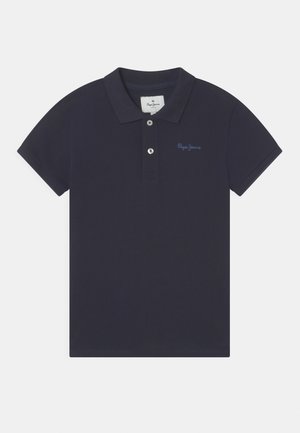 Dunkelblaues kurzärmeliges Polohemd mit Kragen, zwei Knöpfen und kleinem blauem "Pepe Jeans"-Logo auf der linken Brust.