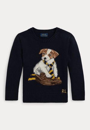 DOG INTARSIA COTTON SWEATER - Vesta - navy