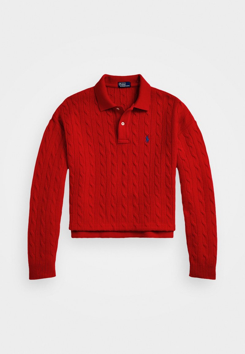 Polo Ralph Lauren CABLE WOOL CASHMERE POLO SHIRT - Džemperis - sport red