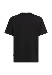 Sort bomulds t-shirt med en afslappet pasform, korte ærmer og rund halsudskæring. Har et ensfarvet design uden mønstre eller dekorationer.