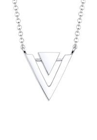Zilveren ketting met een geometrische hanger met een driehoekig ontwerp, gepolijste afwerking en een ketting met ronde schakels.