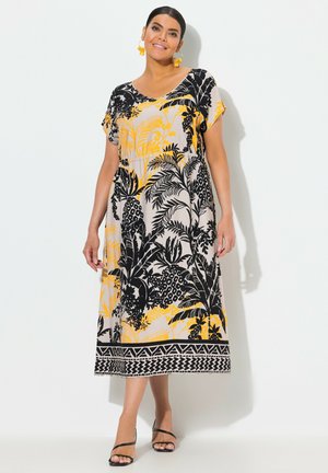TROPICAL FOLIAGE PRINT CAP SLEEVE  - Jurk - grey/beige