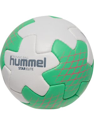 Hvid og grøn hummel Star Elite træningsbold med pink gittermønstre på grønne sektioner synlige.