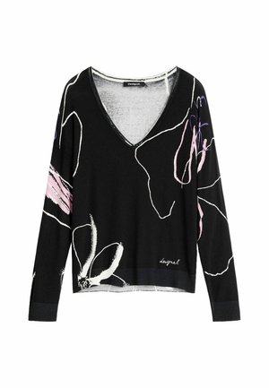 Desigual, FLORAL KNIT SWEATER - Striktrøje - black