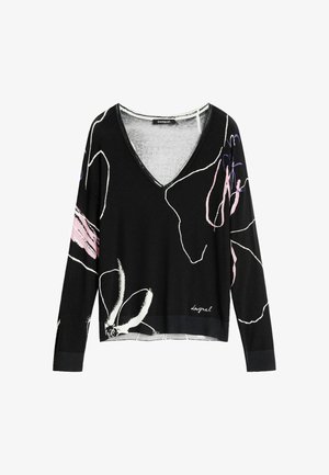 Desigual, FLORAL KNIT SWEATER - Striktrøje - black