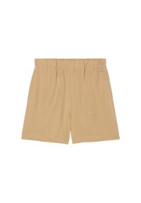 Beiga shorts i mjukt tyg, med elastisk midja, två sidofickor och en lös passform för komfort.