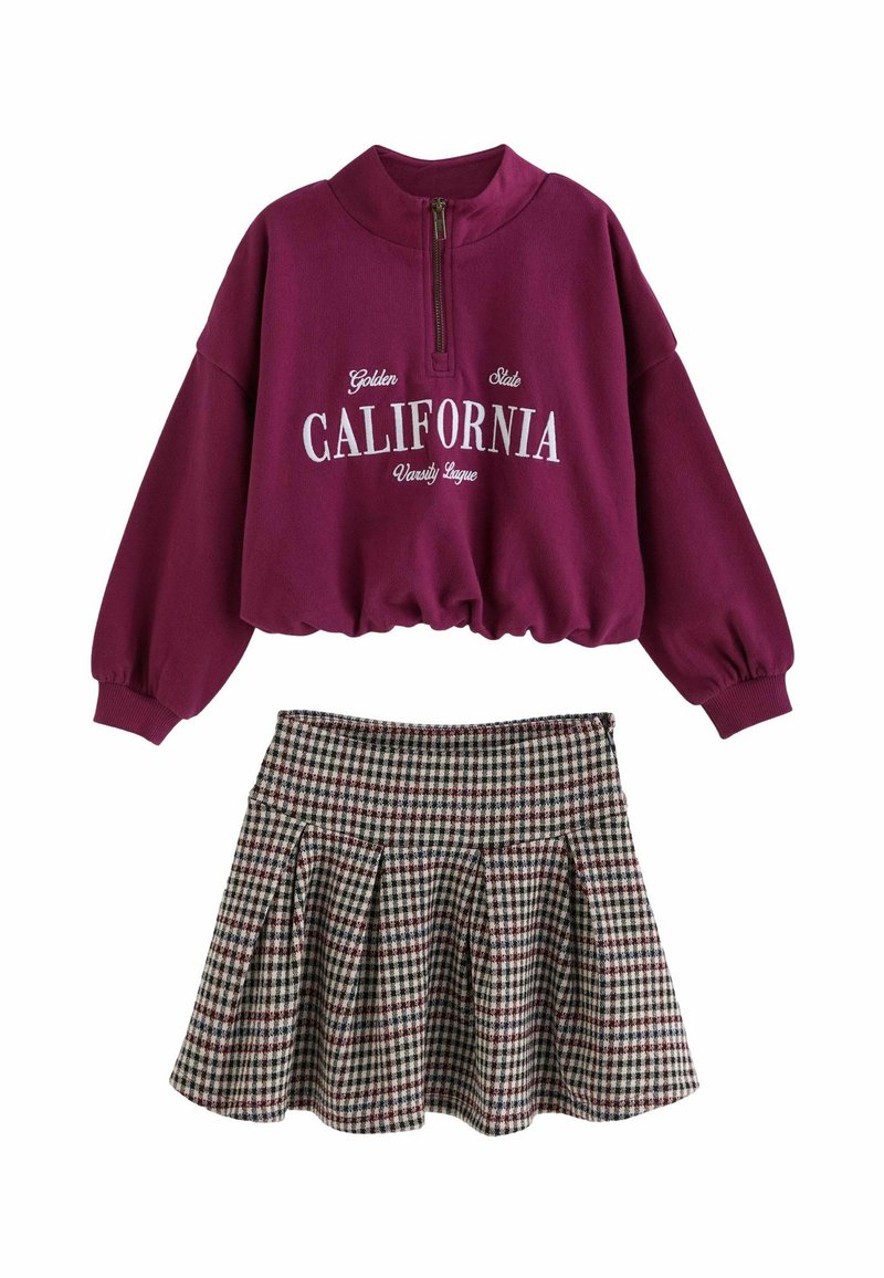 Next VARSITY BUBBLE HEM CHECK SET - REGULAR FIT - Plisovaná sukně - burgundy red