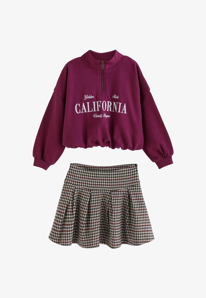 Next VARSITY BUBBLE HEM CHECK SET - REGULAR FIT - Plisovaná sukně - burgundy red