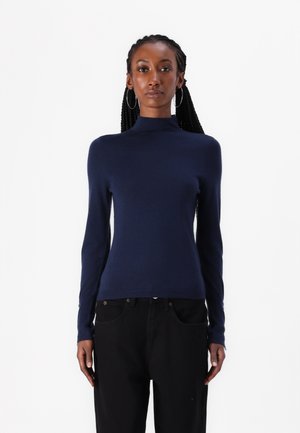 Abercrombie & Fitch Merino Wool Button Sleeve Mockneck Top - Pulover - dark blue