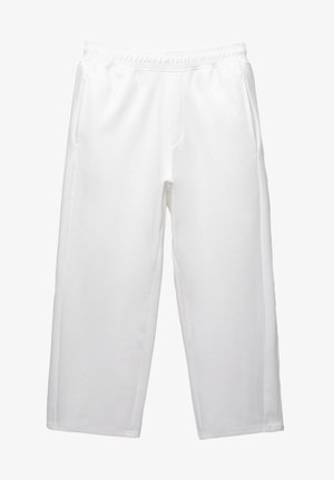 Weiße Jogginghose aus weichem Stoff, mit elastischem Bund und zwei Seitentaschen sowie einem lässigen, weiten Bein-Design.