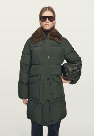 LONG WATER-REPELLENT WITH COLLAR DETAIL - Down coat - mottled dark grey