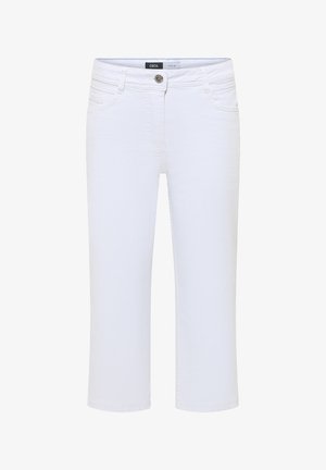Pantalon en denim blanc court avec bouton à l’avant, passants de ceinture et design cinq poches par CECIL Denim.